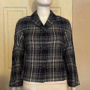 Tommy Hilfiger Navy and White Plaid Blazer